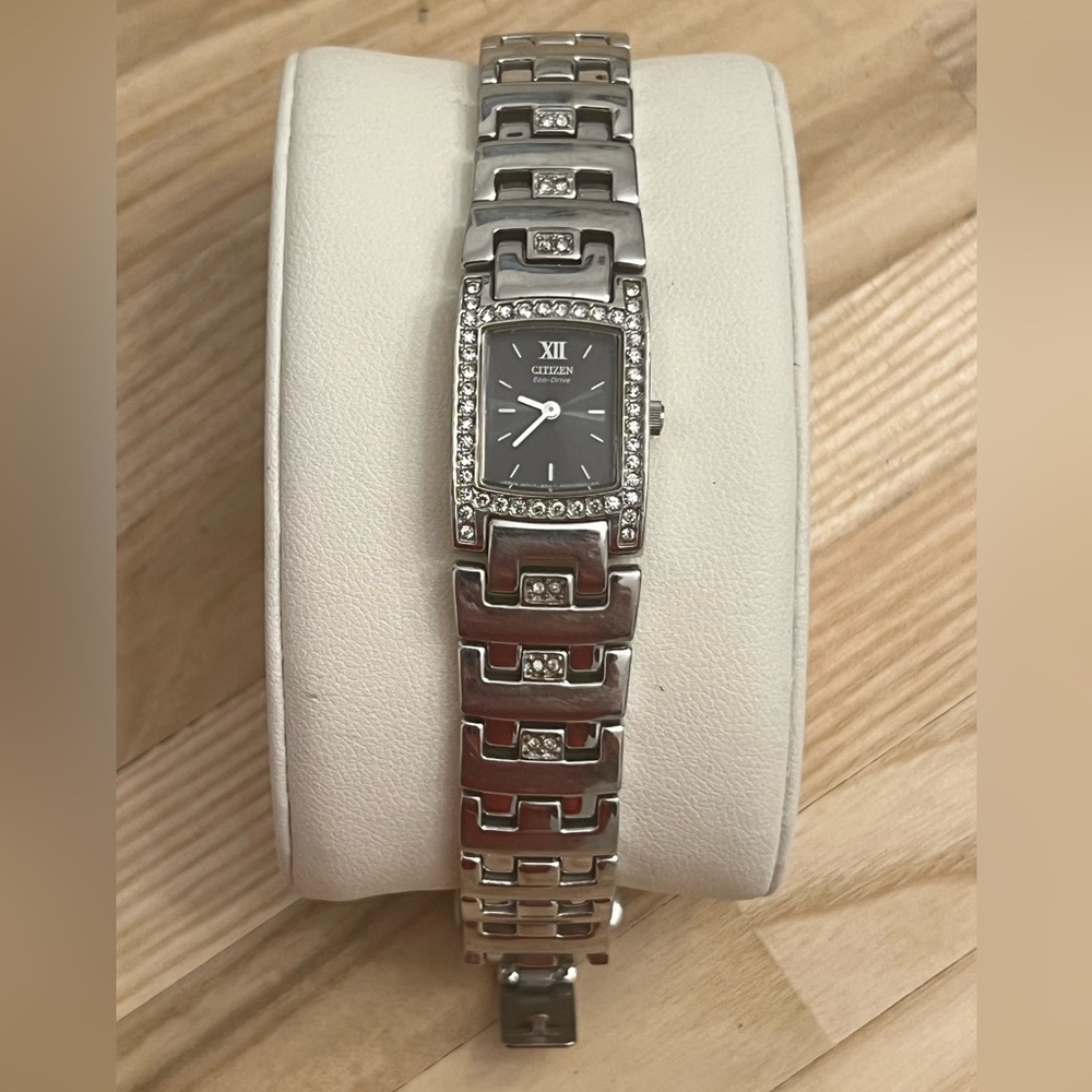 Citizen Eco-Drive Ladies Watch Crystal Black Dial Crystal and Stainless Bracelet